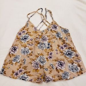 American Eagle Floral Crossback Flowy Tank Top